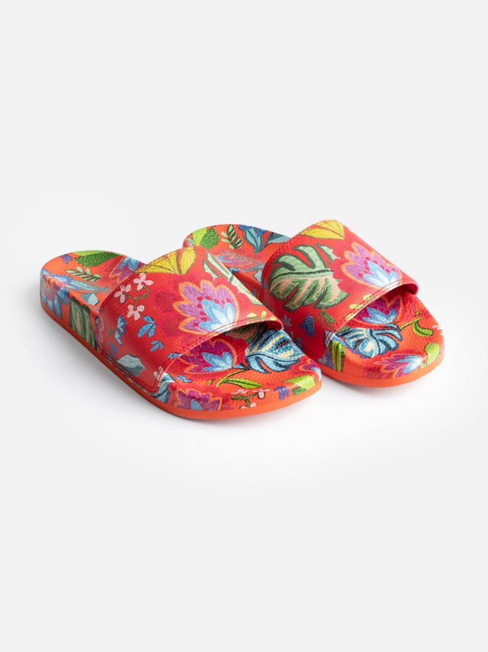 Johnny Was Women's Floral Slide Sandals in Red and Multicolor
